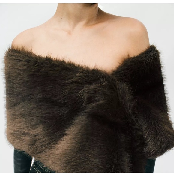 ZARA FAUX FUR FRINGED SCARF - Picture 9 of 14